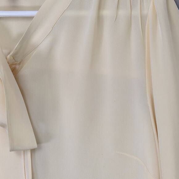 Lilly Pulitzer Women's M Beige 100% Silk Sheer Blouse, Neck Tie Balloon Sleeves - Picture 4 of 6